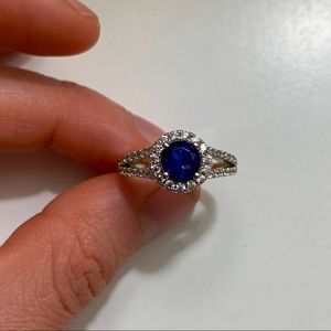 Silver Lab Created Blue and White Sapphire Ring